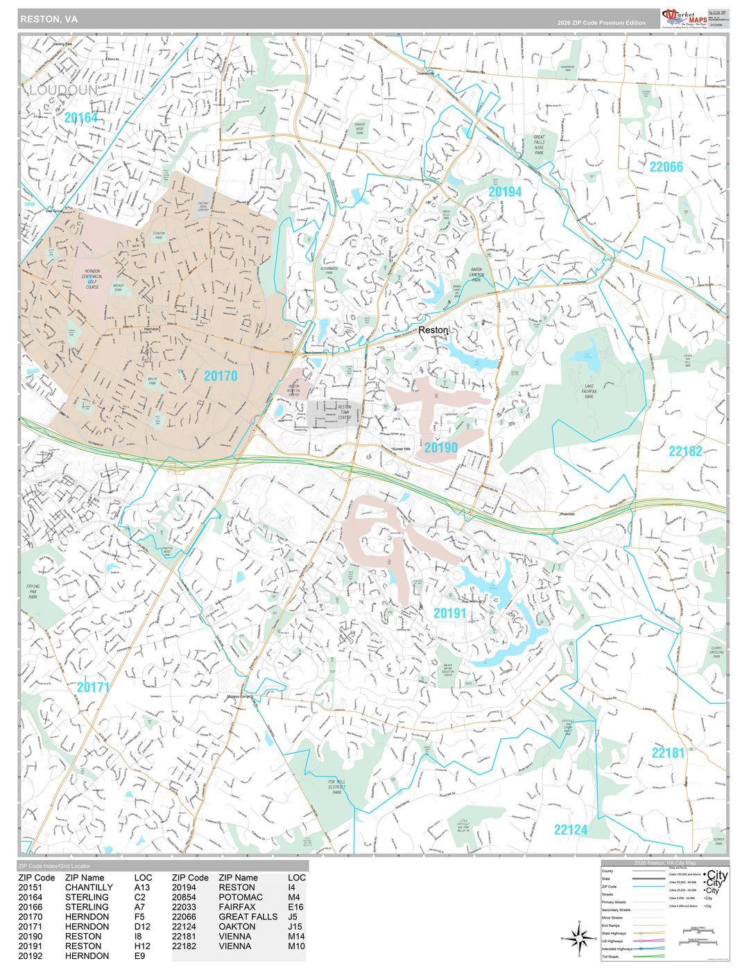 Premium Style Wall Map of Reston, VA