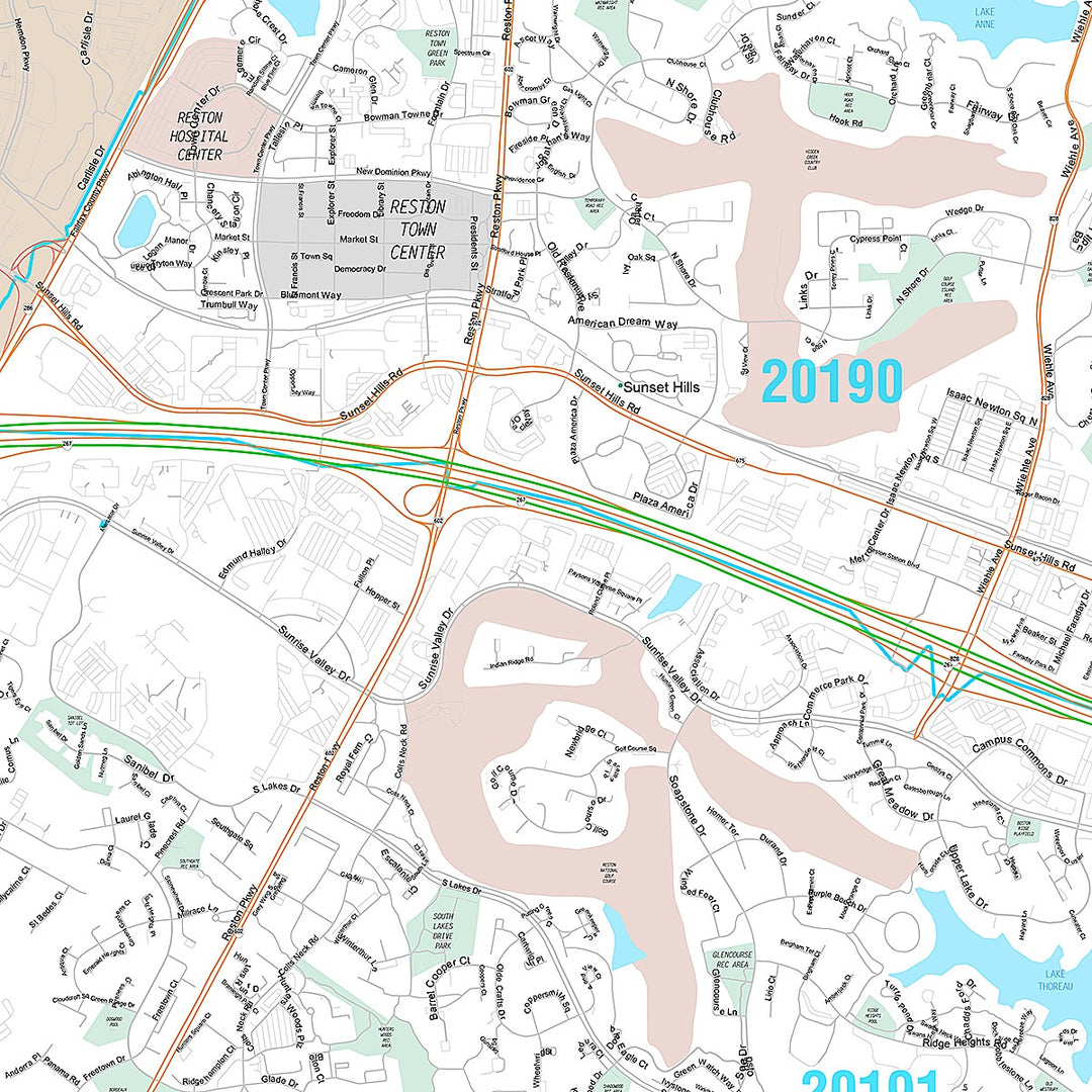 Premium Style Wall Map of Reston, VA