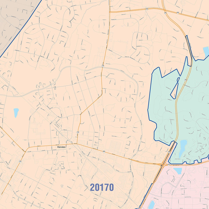 Color Cast Zip Code Style Wall Map of Reston, VA