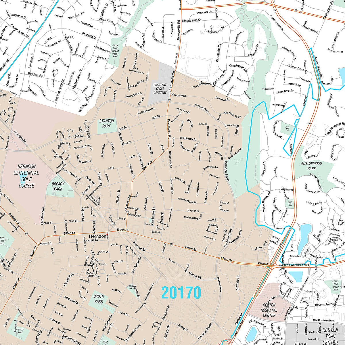 Map Reston V Premium Style Wall Map of Reston, VA – American Map Store