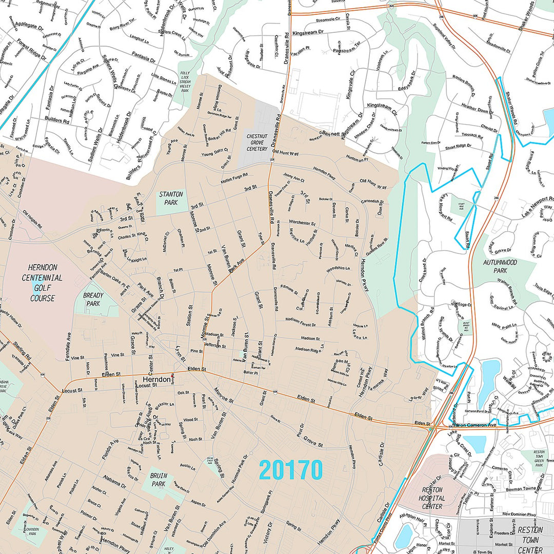 Premium Style Wall Map of Reston, VA