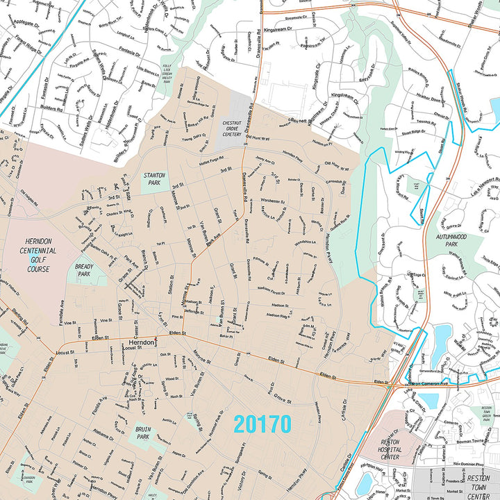 Premium Style Wall Map of Reston, VA