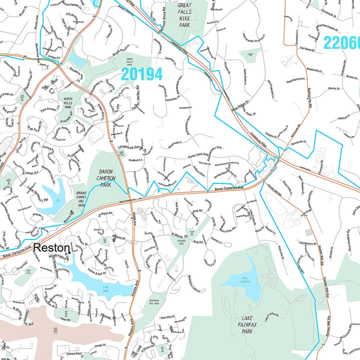 Premium Style Wall Map of Reston, VA