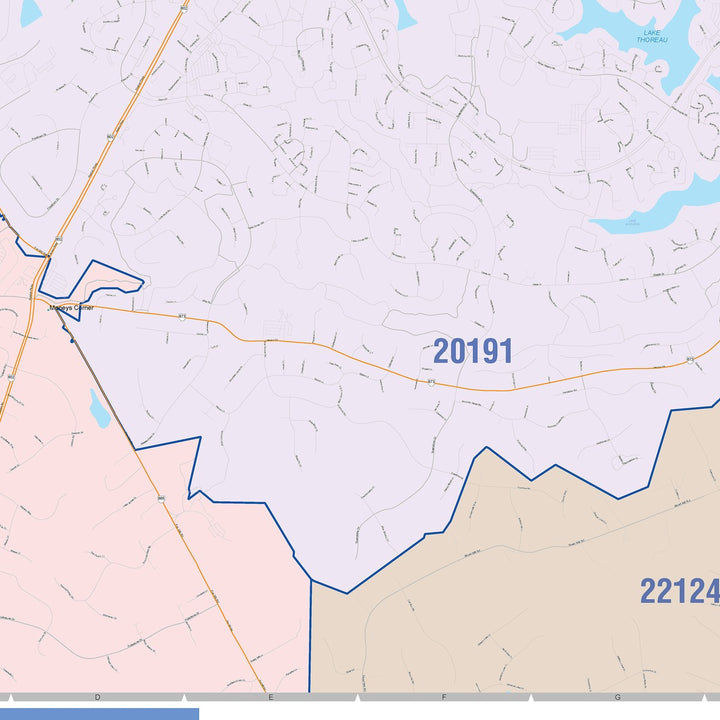 Color Cast Zip Code Style Wall Map of Reston, VA
