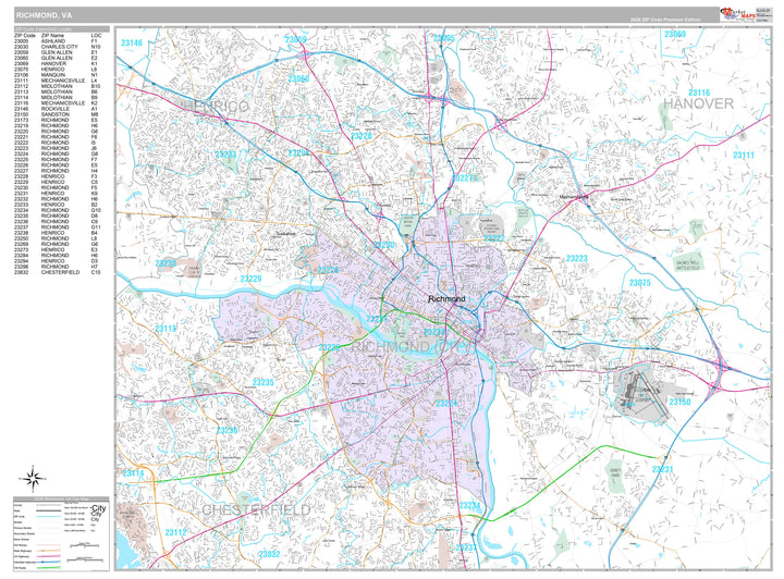 Premium Style Wall Map of Richmond, VA