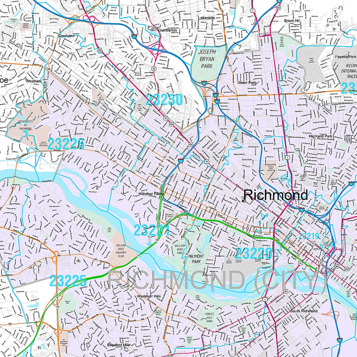 Premium Style Wall Map of Richmond, VA