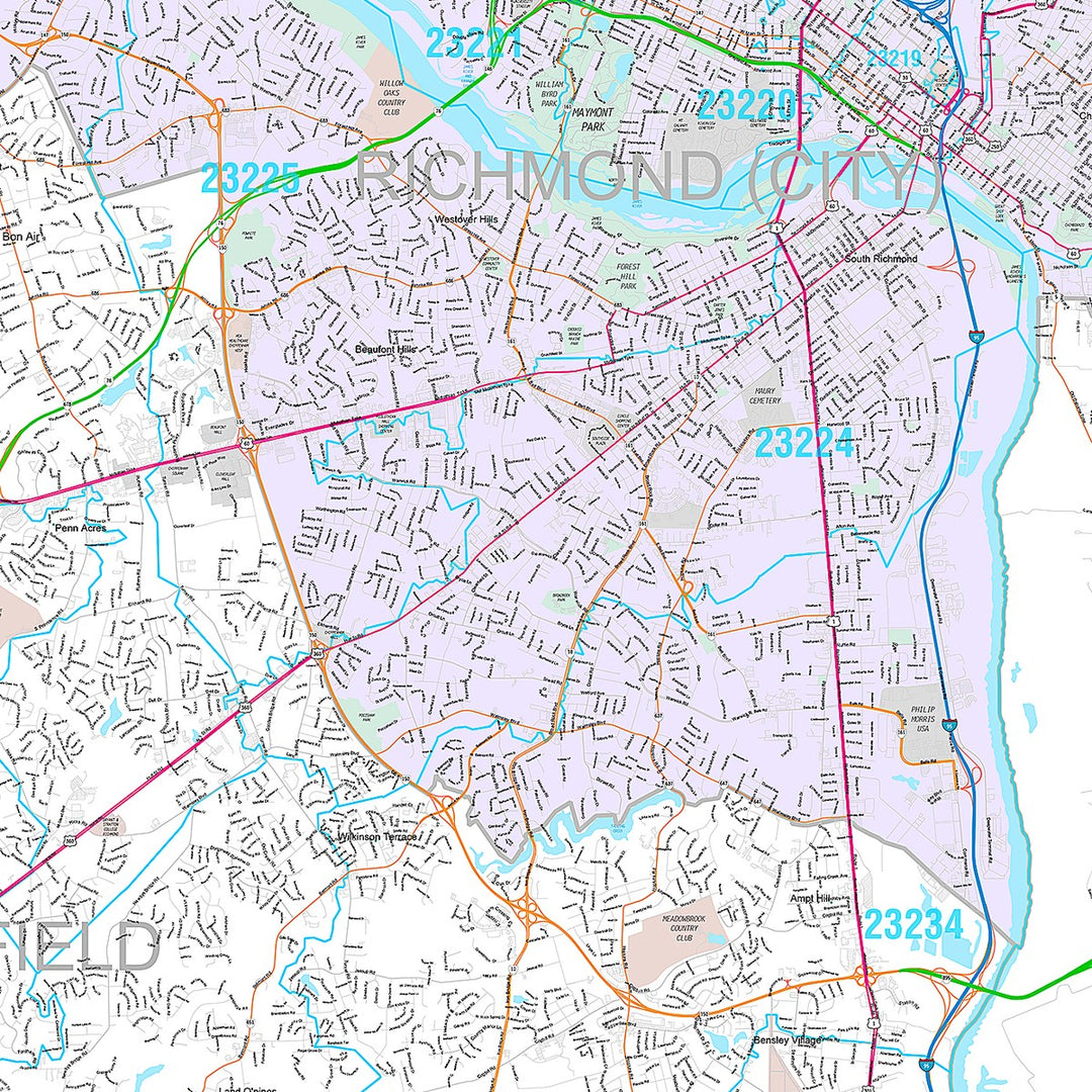 Premium Style Wall Map of Richmond, VA