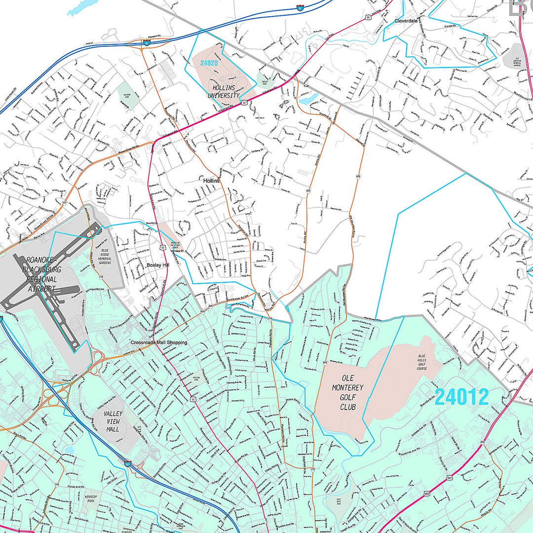 Premium Style Wall Map of Roanoke, VA