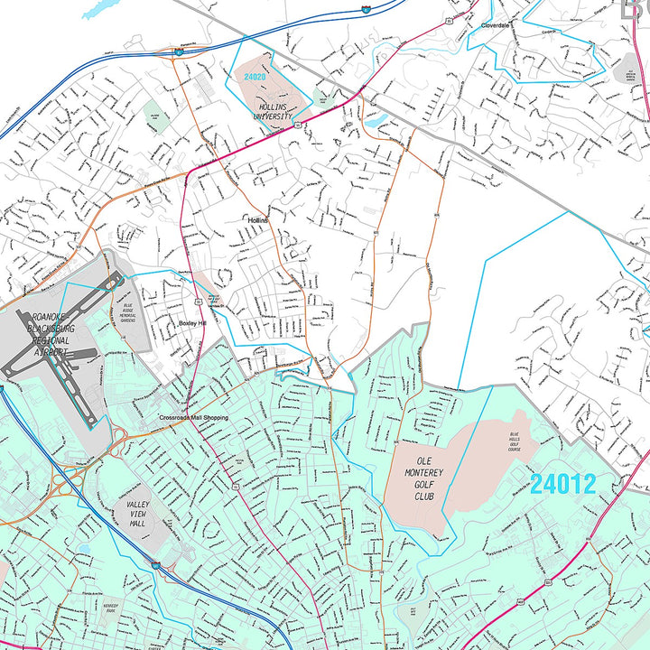 Premium Style Wall Map of Roanoke, VA