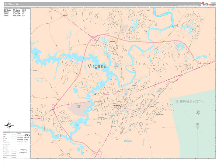 Premium Style Wall Map of Suffolk, VA