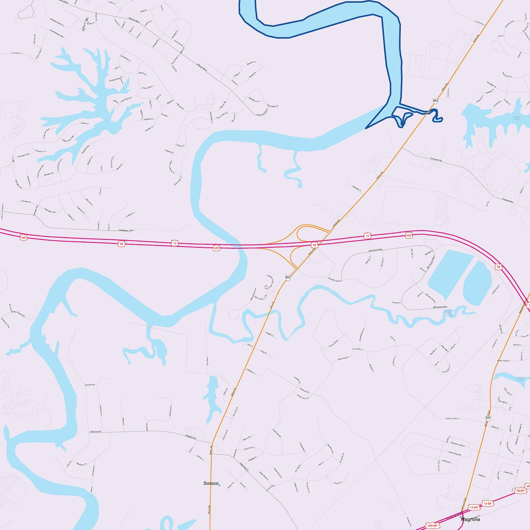 Color Cast Zip Code Style Wall Map of Suffolk, VA