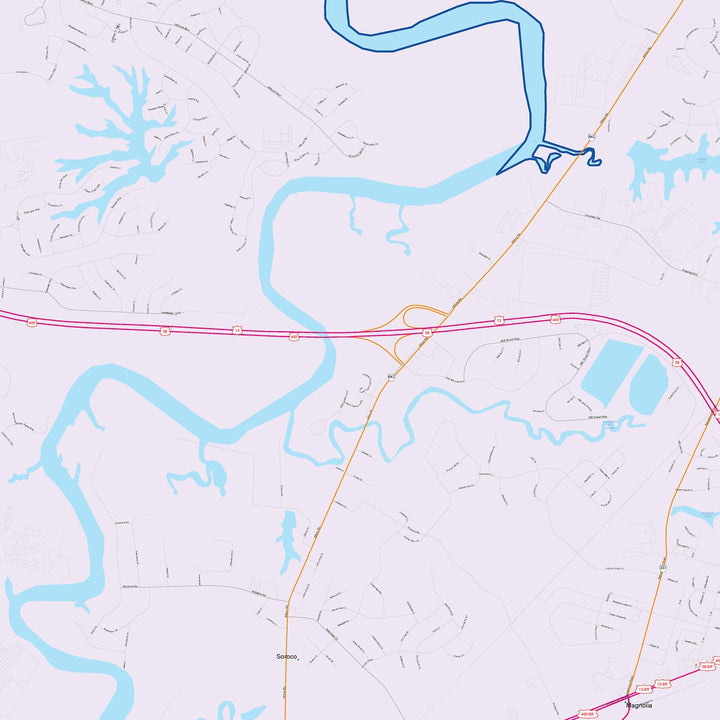 Color Cast Zip Code Style Wall Map of Suffolk, VA