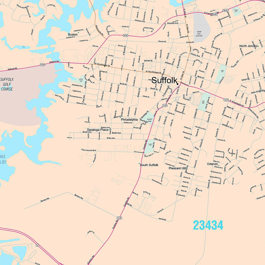 Premium Style Wall Map of Suffolk, VA