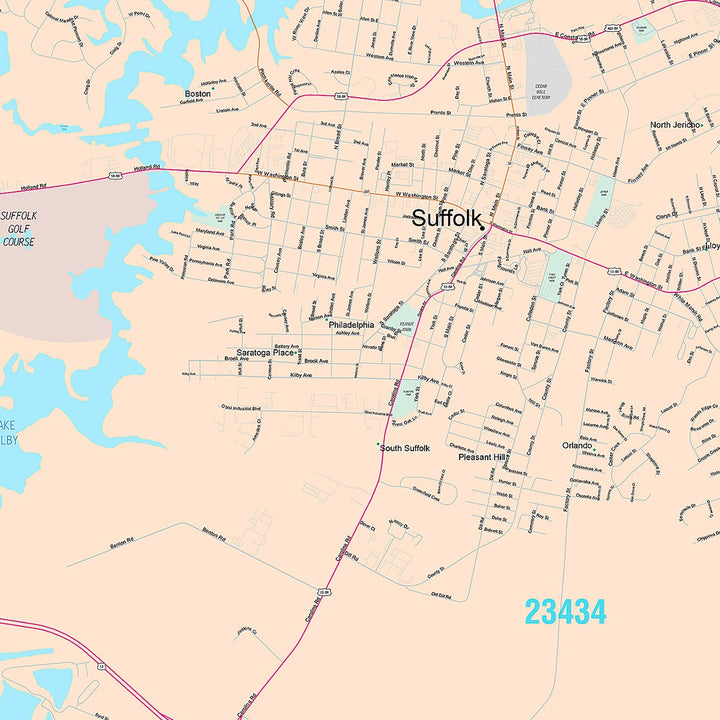 Premium Style Wall Map of Suffolk, VA