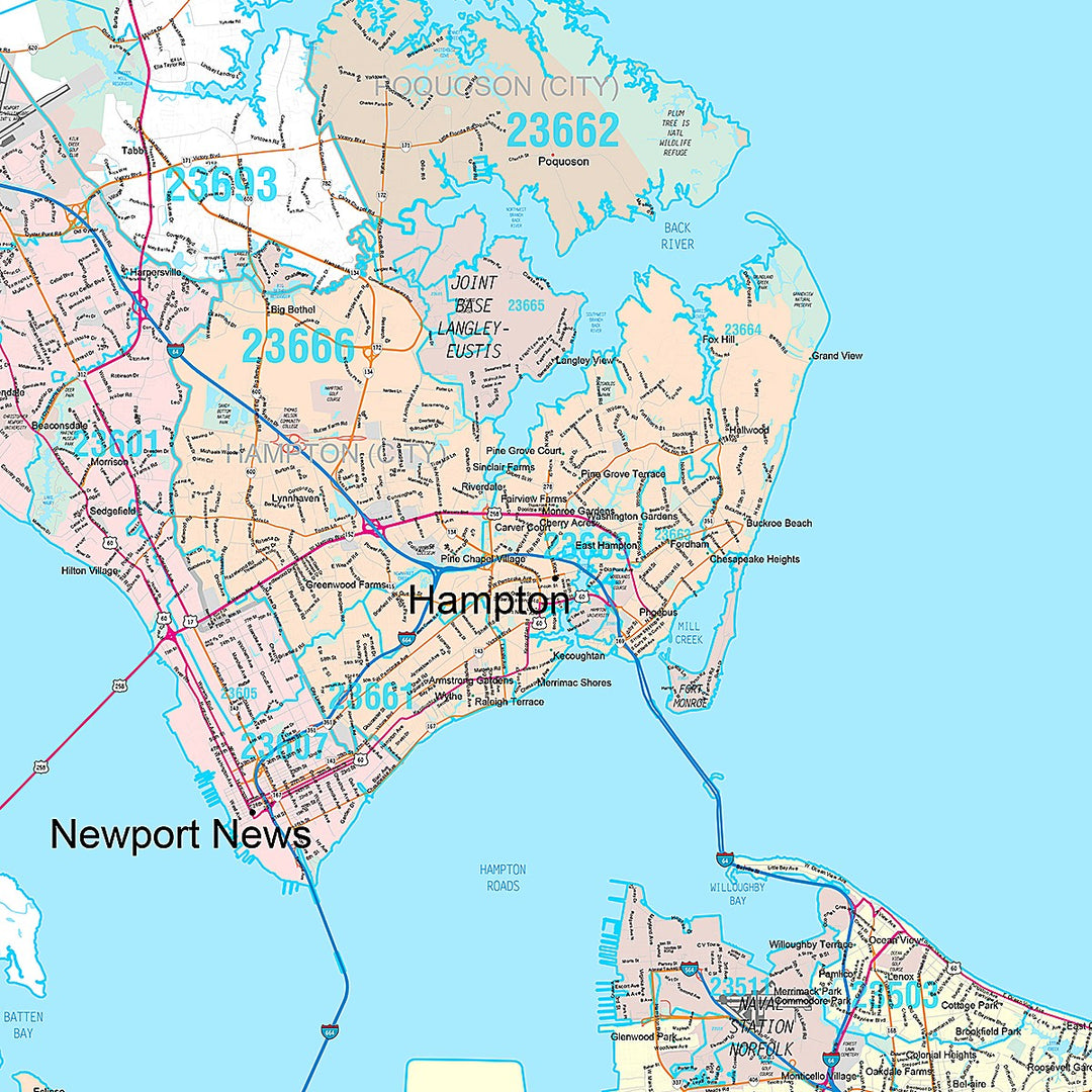Premium Style Wall Map of Tidewater, VA