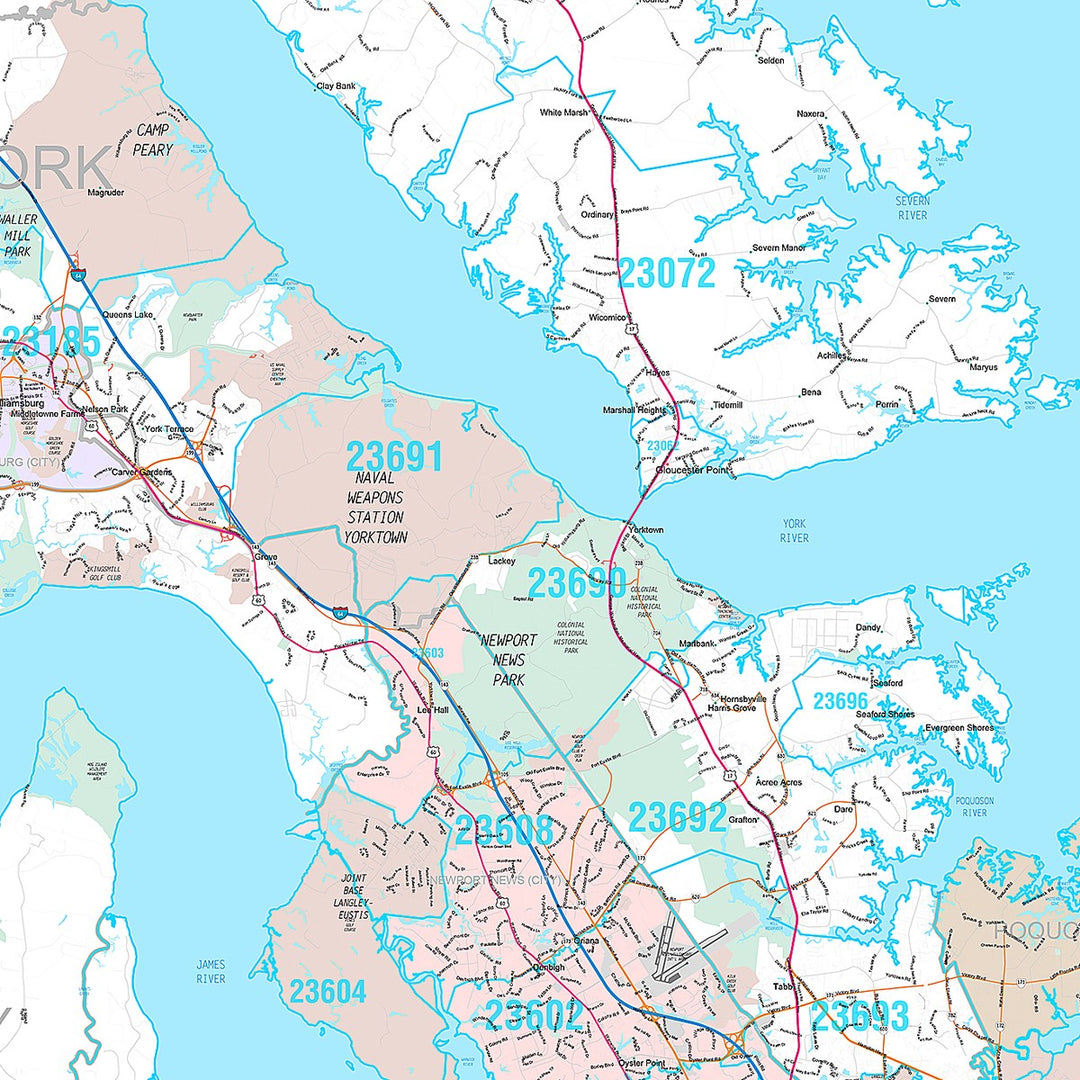 Premium Style Wall Map of Tidewater, VA