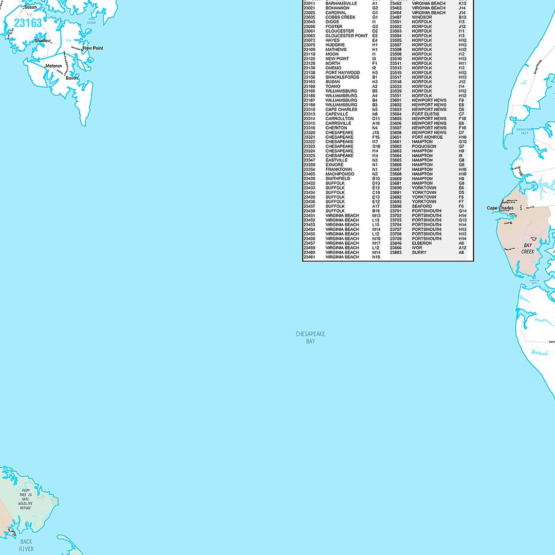 Premium Style Wall Map of Tidewater, VA