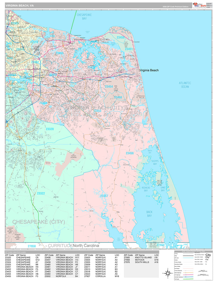 Premium Style Wall Map of Virginia Beach VA