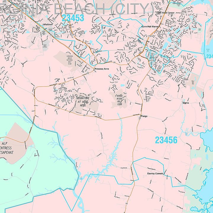 Premium Style Wall Map of Virginia Beach VA
