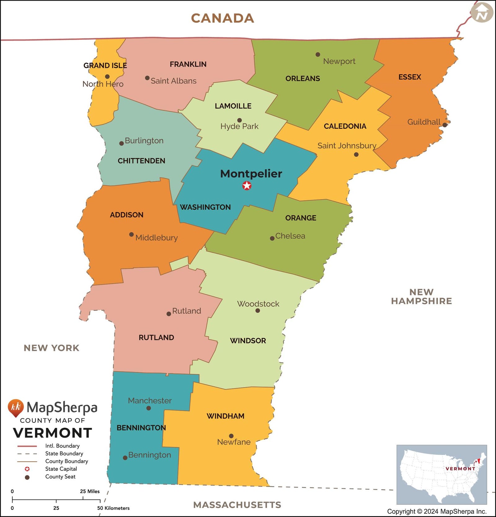 Vermont Counties Map