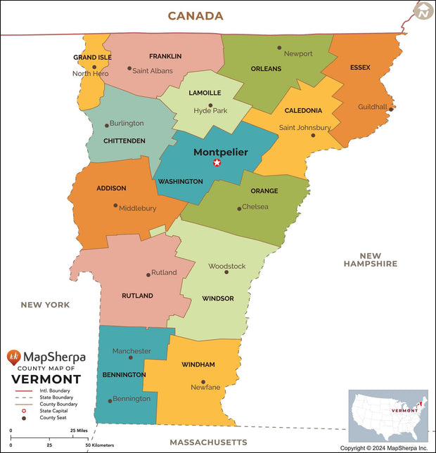 Vermont Counties Map