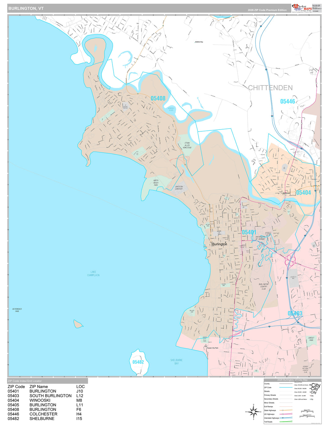 Premium Style Wall Map of Burlington, VT