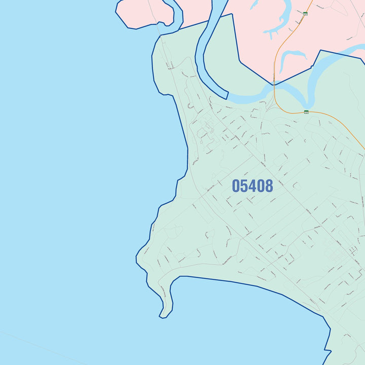 Color Cast Zip Code Style Wall Map of Burlington, VT
