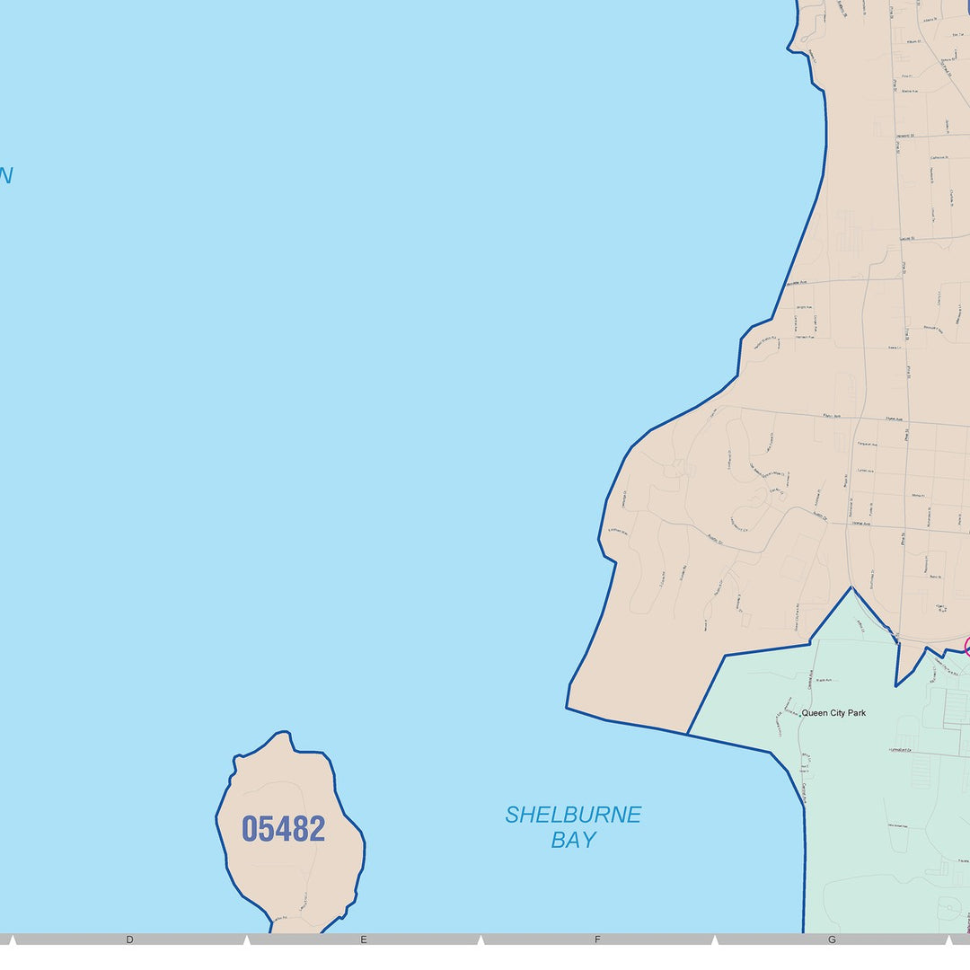Color Cast Zip Code Style Wall Map of Burlington, VT