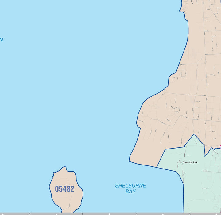 Color Cast Zip Code Style Wall Map of Burlington, VT