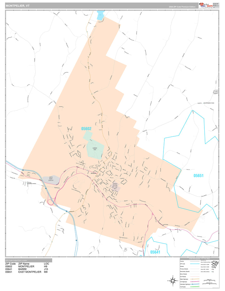 Premium Style Wall Map of Montpelier, VT