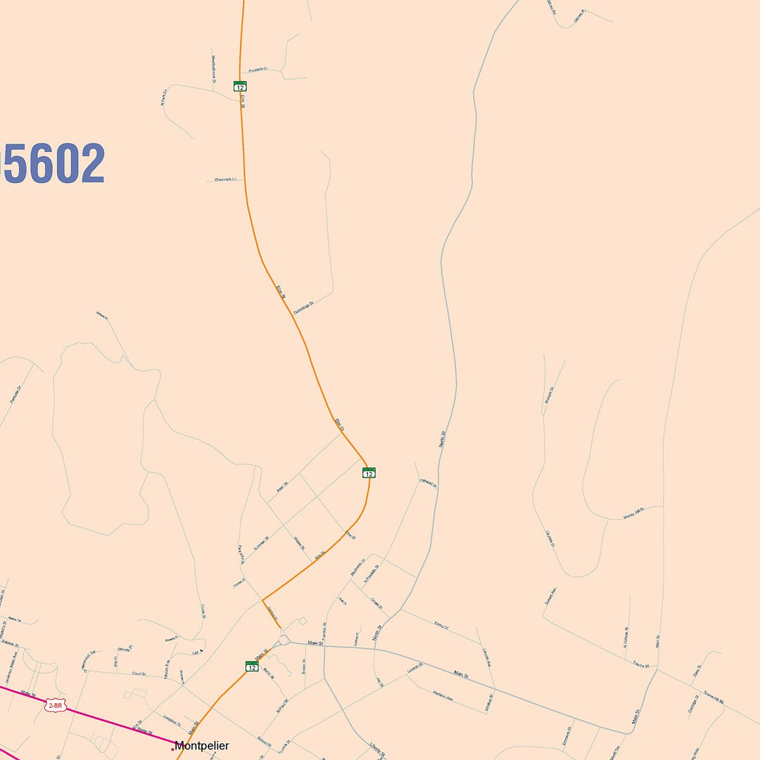 Color Cast Zip Code Style Wall Map of Montpelier, VT