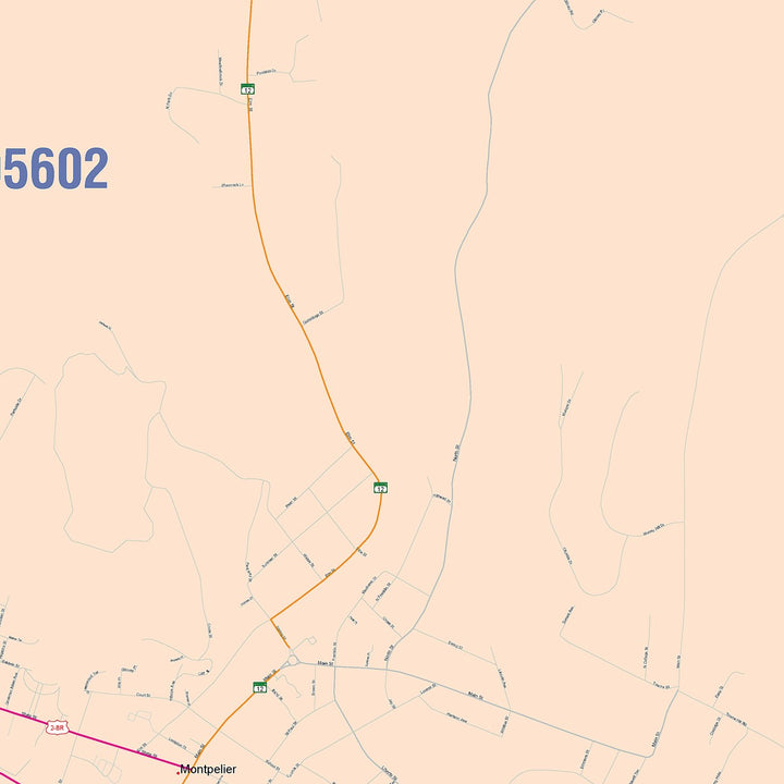 Color Cast Zip Code Style Wall Map of Montpelier, VT
