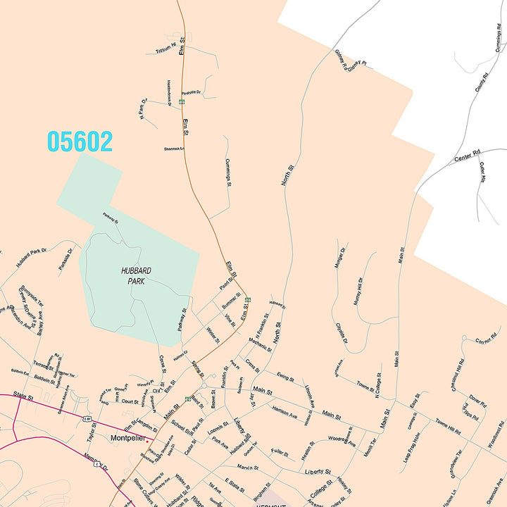 Premium Style Wall Map of Montpelier, VT
