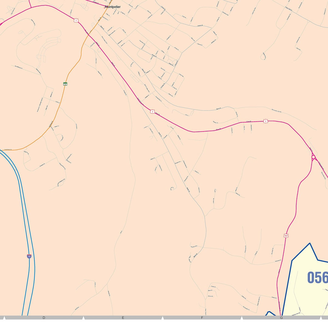 Color Cast Zip Code Style Wall Map of Montpelier, VT