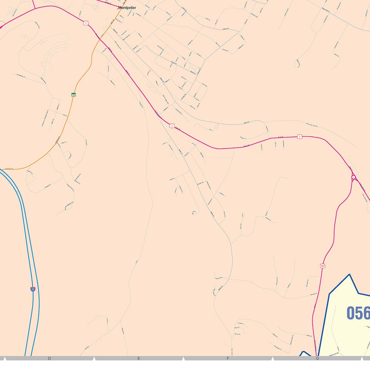 Color Cast Zip Code Style Wall Map of Montpelier, VT