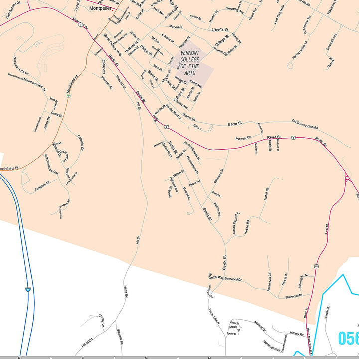 Premium Style Wall Map of Montpelier, VT