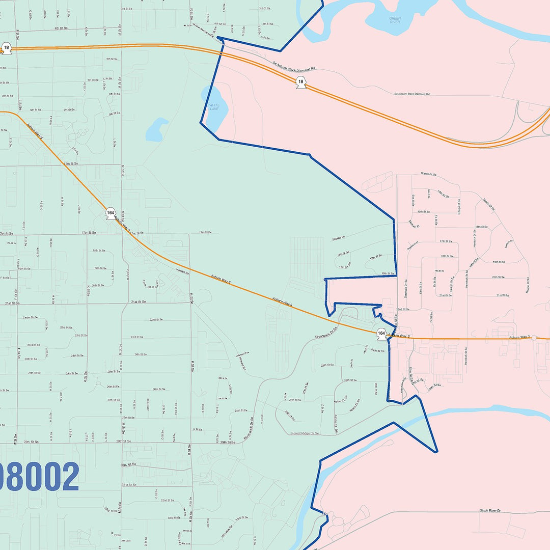 Color Cast Zip Code Style Wall Map of Auburn, WA