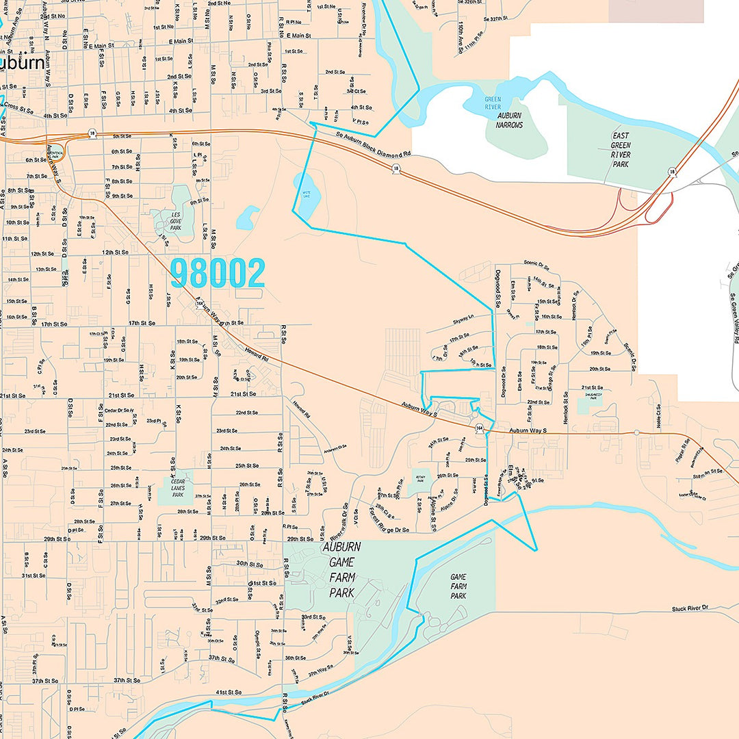 Premium Style Wall Map of Auburn, WA