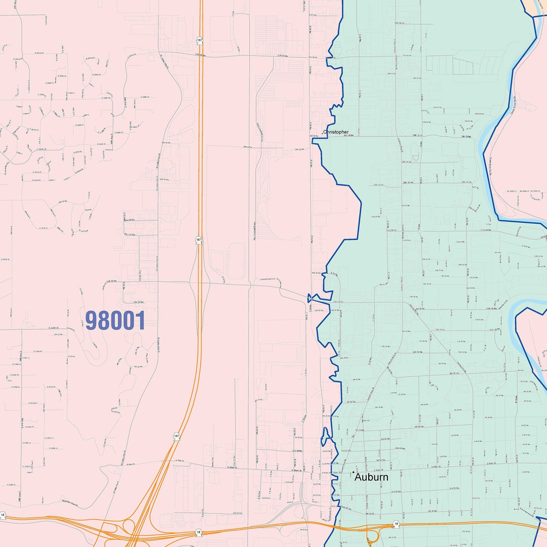 Color Cast Zip Code Style Wall Map of Auburn, WA