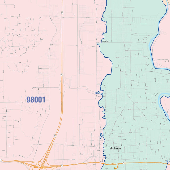 Color Cast Zip Code Style Wall Map of Auburn, WA
