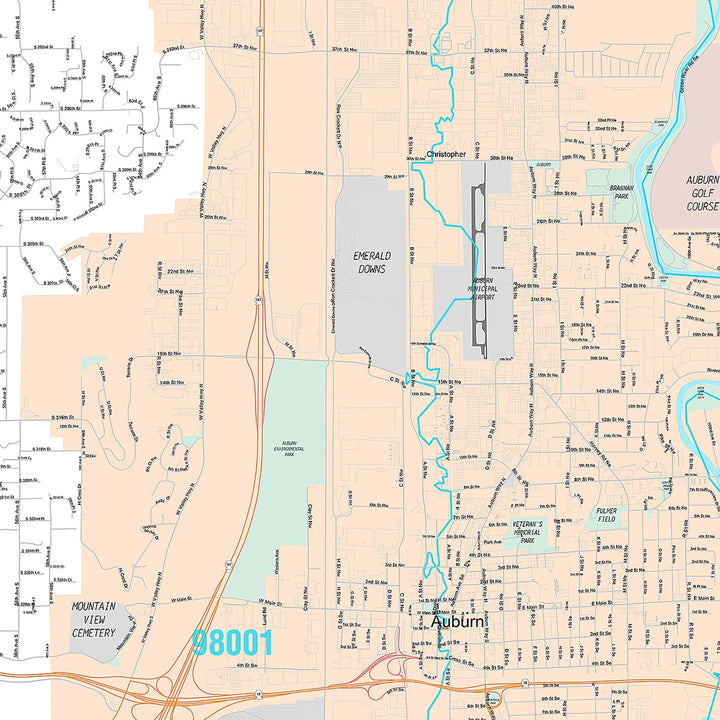 Premium Style Wall Map of Auburn, WA