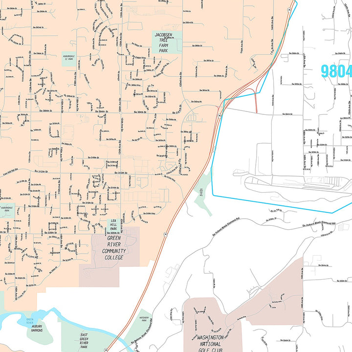Premium Style Wall Map of Auburn, WA