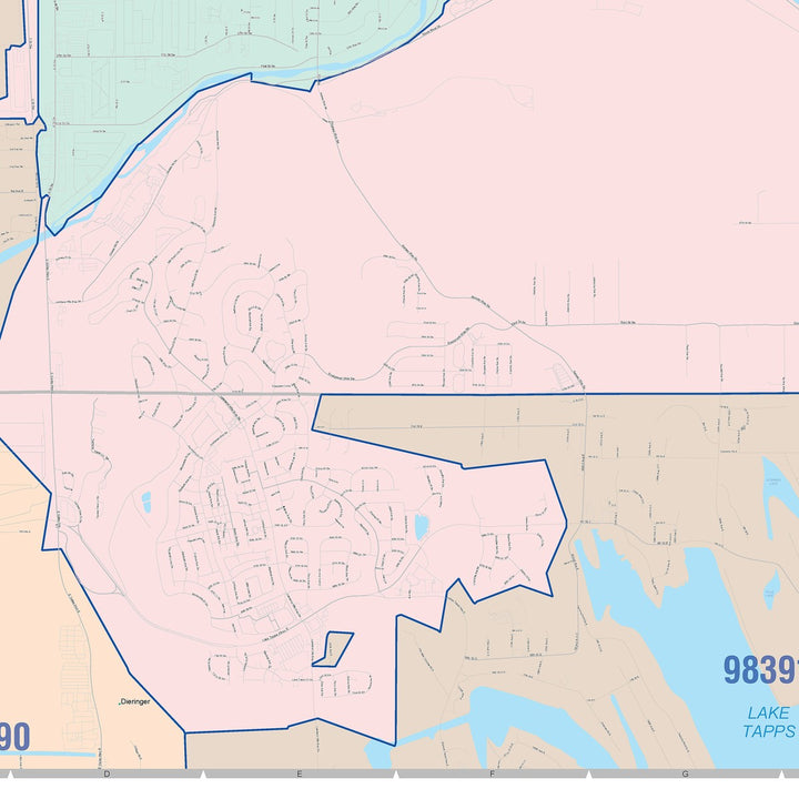 Color Cast Zip Code Style Wall Map of Auburn, WA