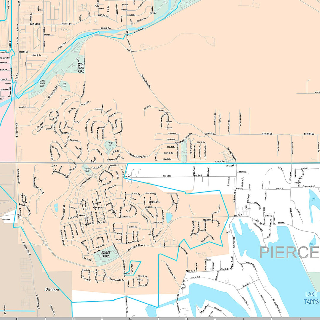 Premium Style Wall Map of Auburn, WA