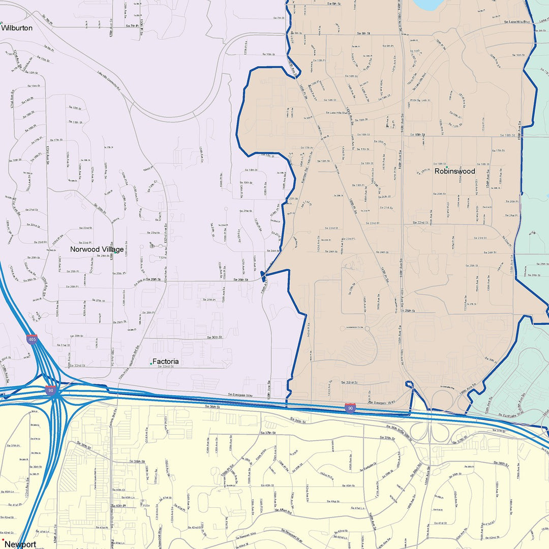 Color Cast Zip Code Style Wall Map of Bellevue, WA