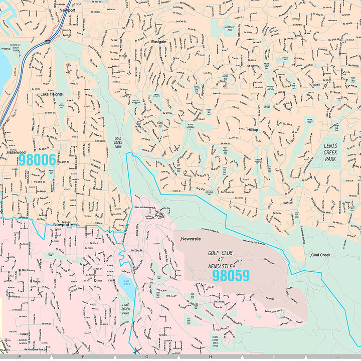Premium Style Wall Map of Bellevue, WA