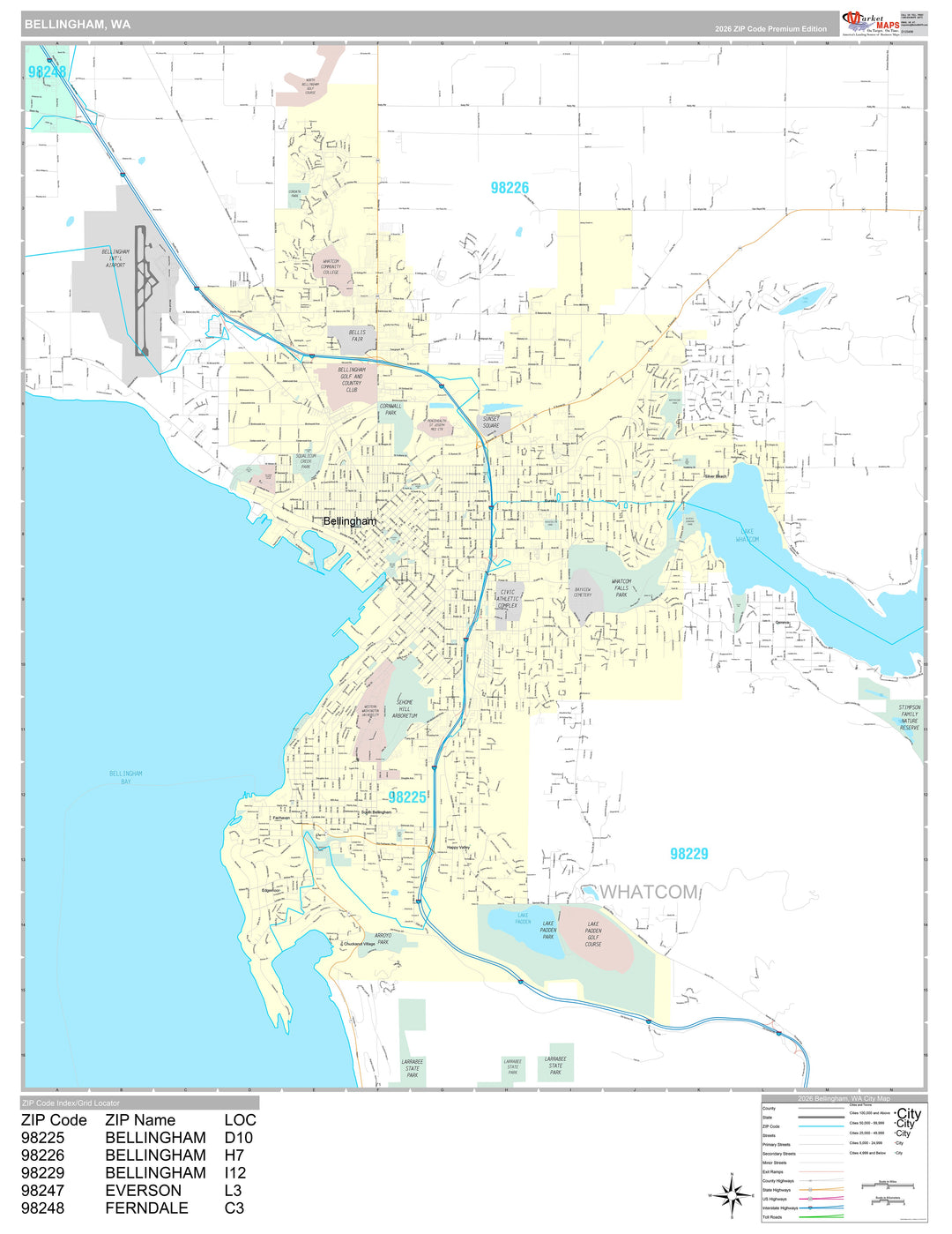 Premium Style Wall Map of Bellingham, WA