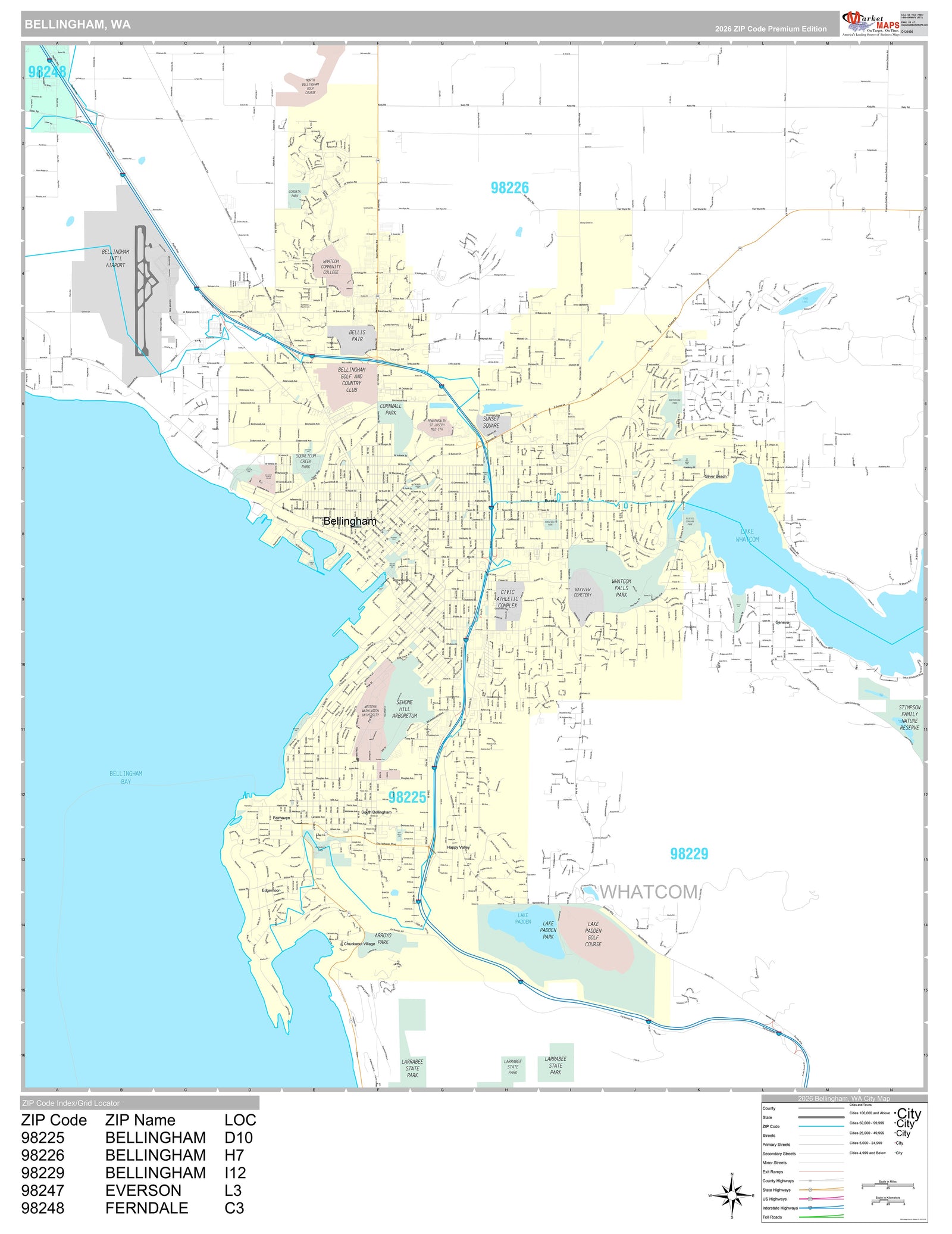 Premium Style Wall Map of Bellingham, WA