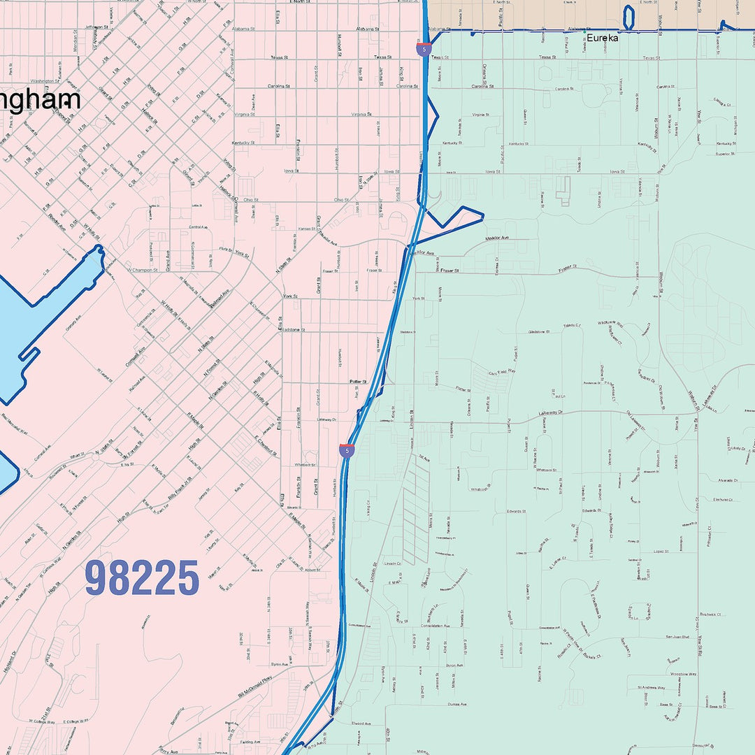 Color Cast Zip Code Style Wall Map of Bellingham, WA