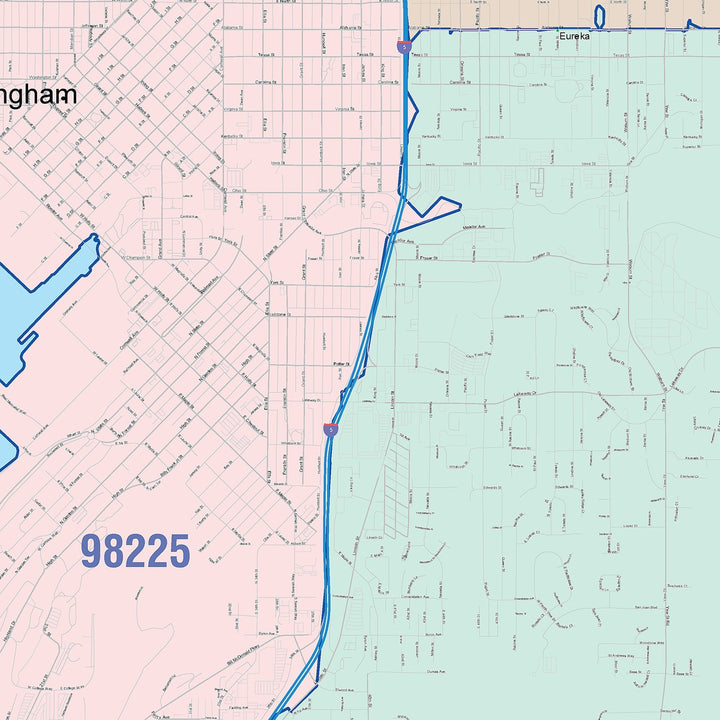 Color Cast Zip Code Style Wall Map of Bellingham, WA